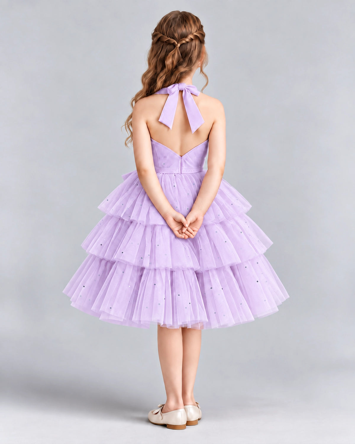 Lilac Ball Gown Girls Formal Dresses Back