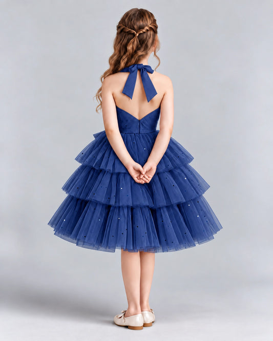 Navy Blue Ball Gown Girls Formal Dresses Back