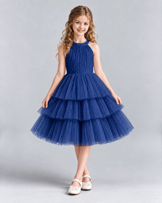 Navy Blue Ball Gown Girls Formal Dresses Front