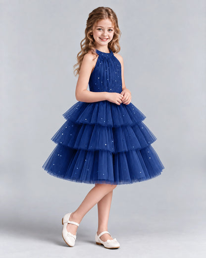 Navy Blue Ball Gown Girls Formal Dresses Side