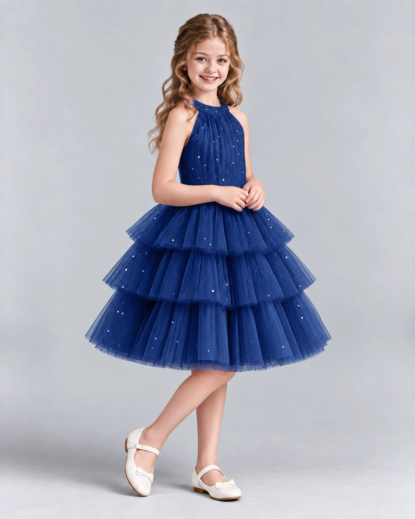 Navy Blue Ball Gown Girls Formal Dresses Side