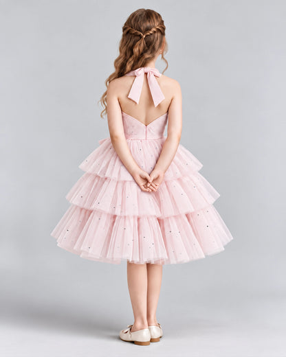Pink Ball Gown Girls Formal Dresses Back