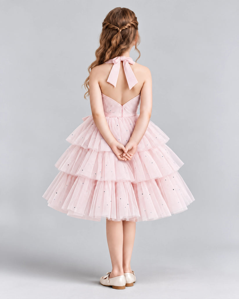 Pink Ball Gown Girls Formal Dresses Back