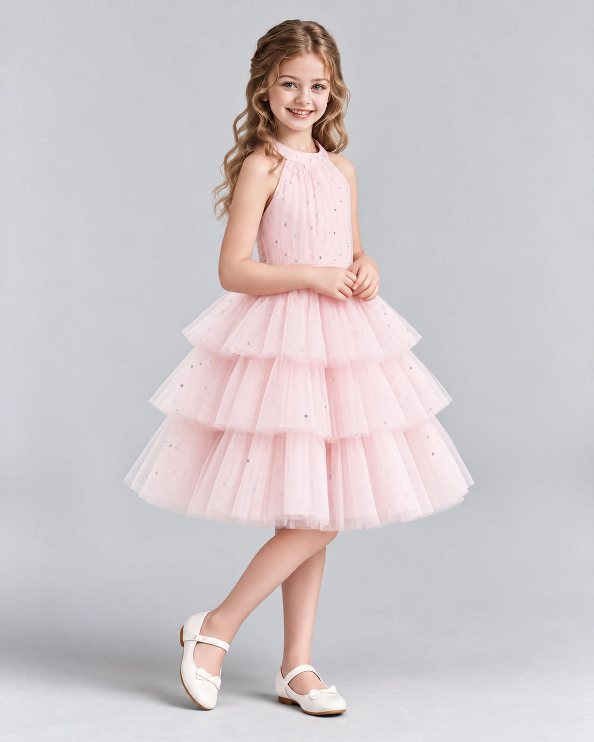 Pink Ball Gown Girls Formal Dresses Side