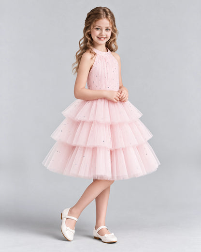 Pink Ball Gown Girls Formal Dresses Side