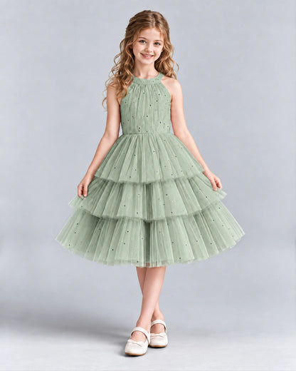Sage Green Ball Gown Girls Formal Dresses Front