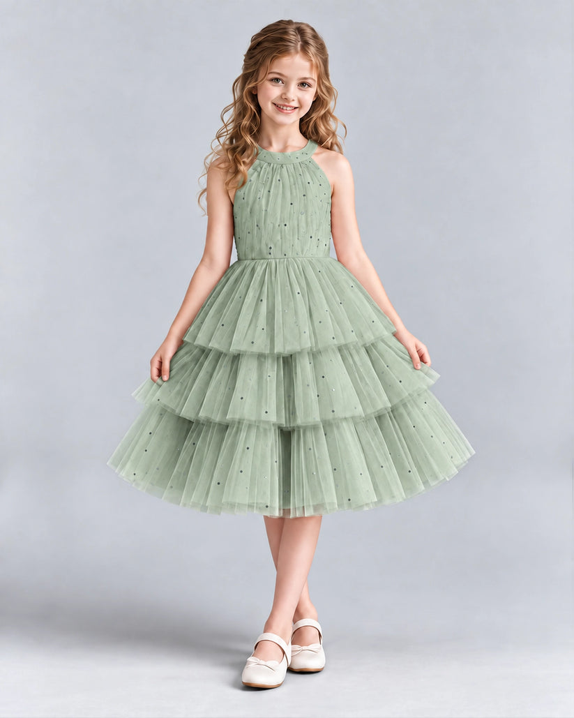 Sage Green Ball Gown Girls Formal Dresses Front
