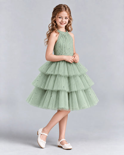 Sage Green Ball Gown Girls Formal Dresses Side