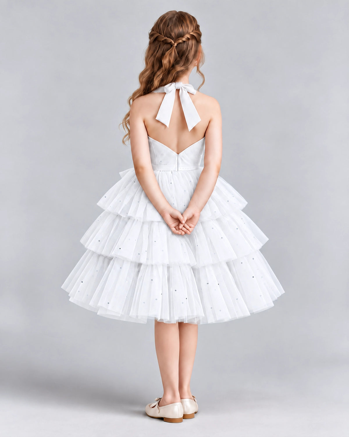 White Ball Gown Girls Formal Dresses Back