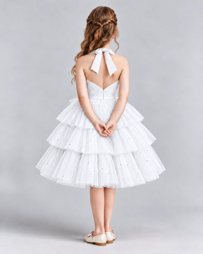 White Ball Gown Girls Formal Dresses Back