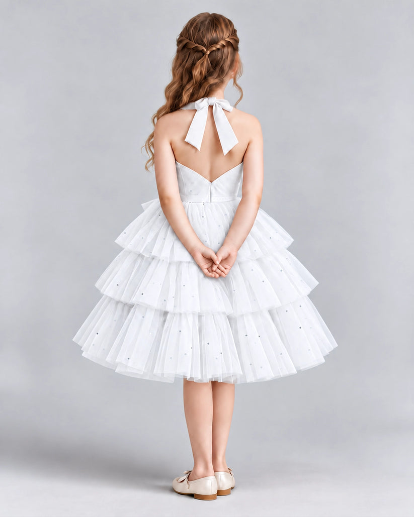 White Ball Gown Girls Formal Dresses Back
