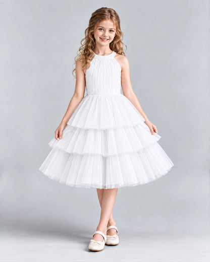 White Ball Gown Girls Formal Dresses Front