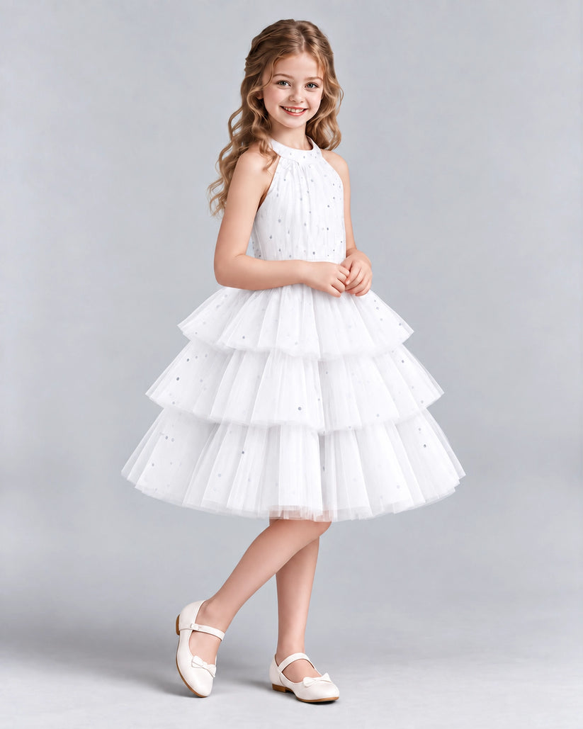 White Ball Gown Girls Formal Dresses Side