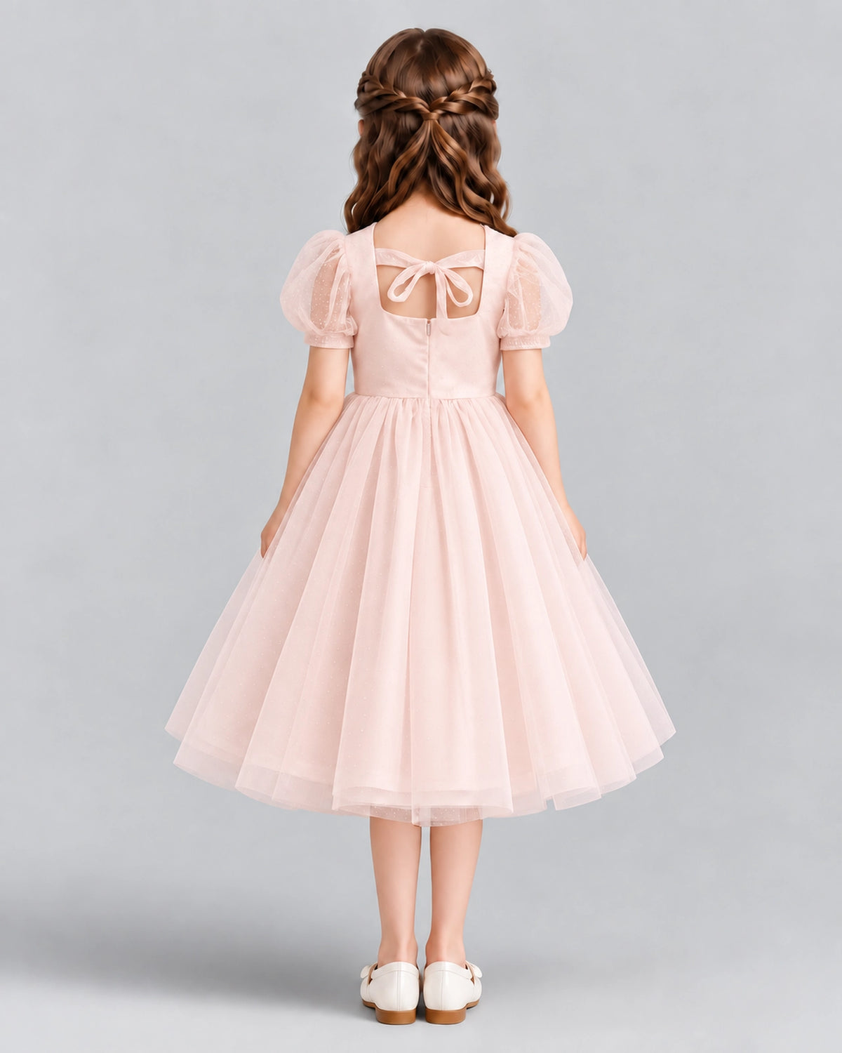 Blush Pink A-line Girls Formal Dresses Back