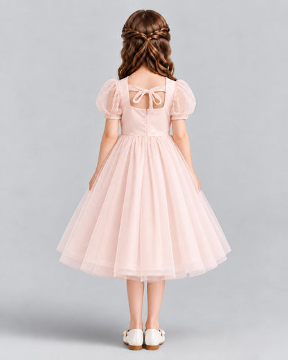 Blush Pink A-line Girls Formal Dresses Back