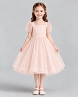 Blush Pink A-line Girls Formal Dresses Front