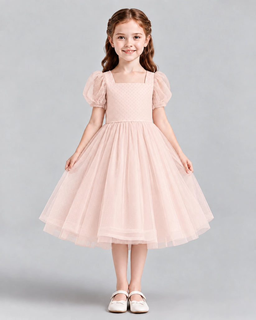 Blush Pink A-line Girls Formal Dresses Front