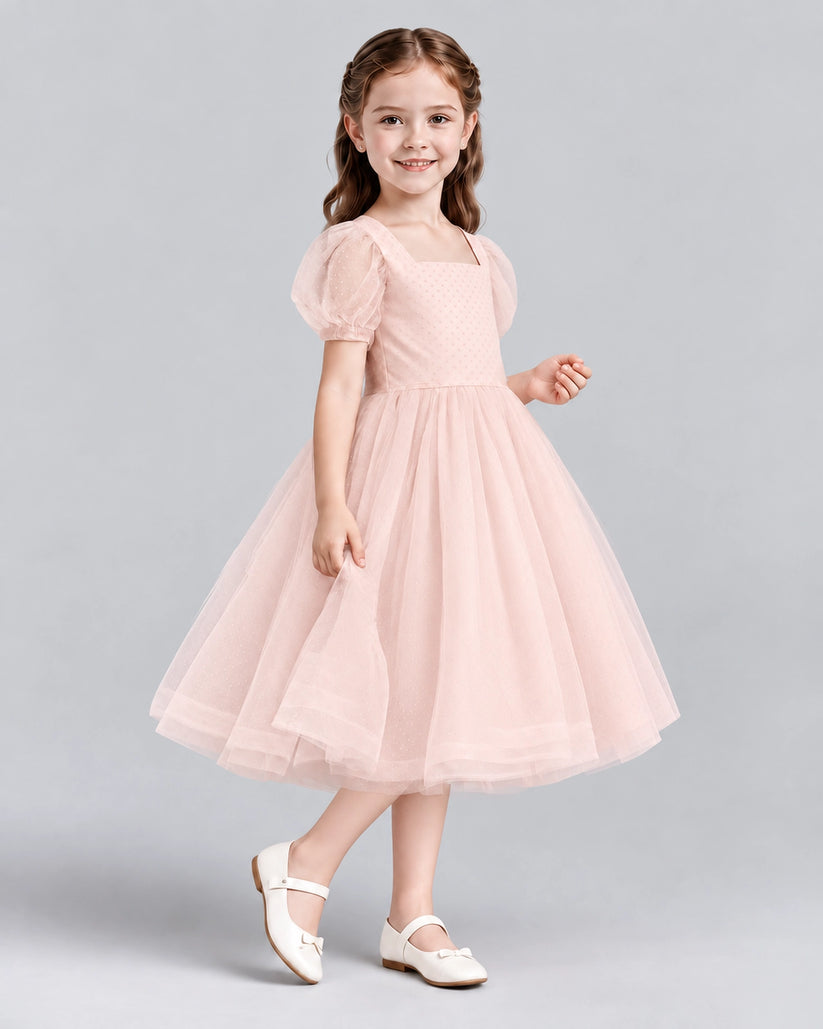 Blush Pink A-line Girls Formal Dresses Side
