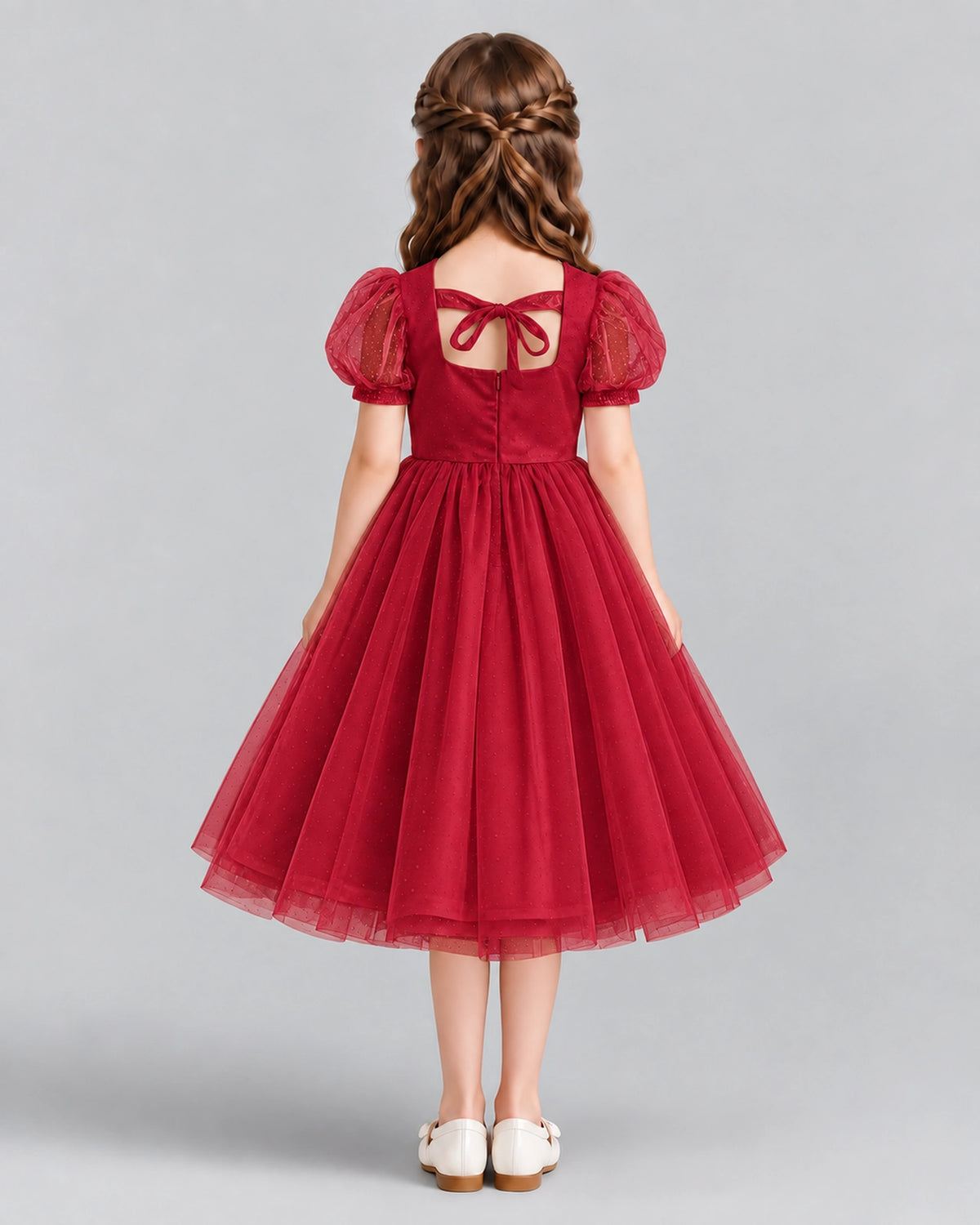 Burgundy A-line Girls Formal Dresses Back