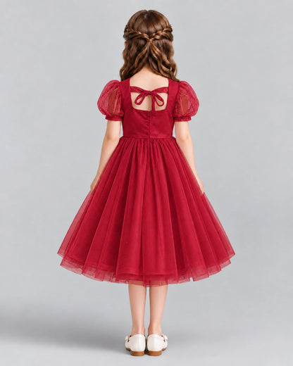 Burgundy A-line Girls Formal Dresses Back