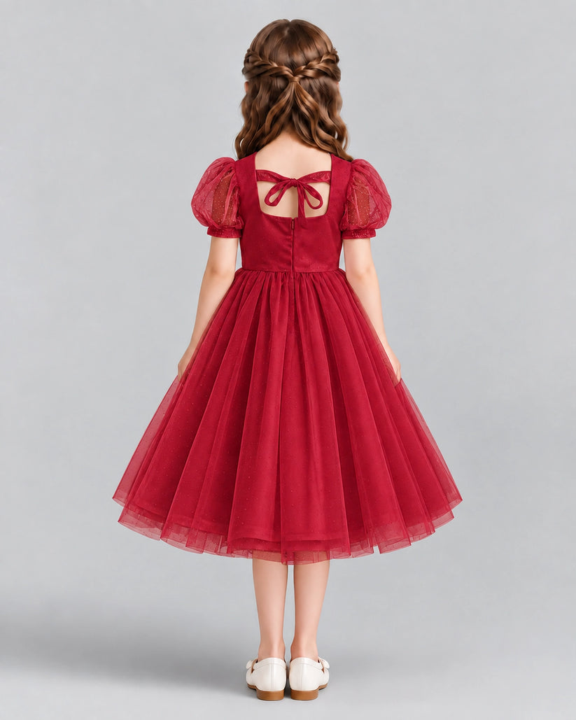 Burgundy A-line Girls Formal Dresses Back