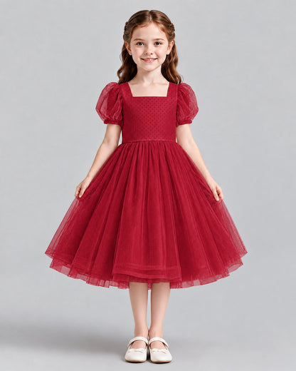 Burgundy A-line Girls Formal Dresses Front