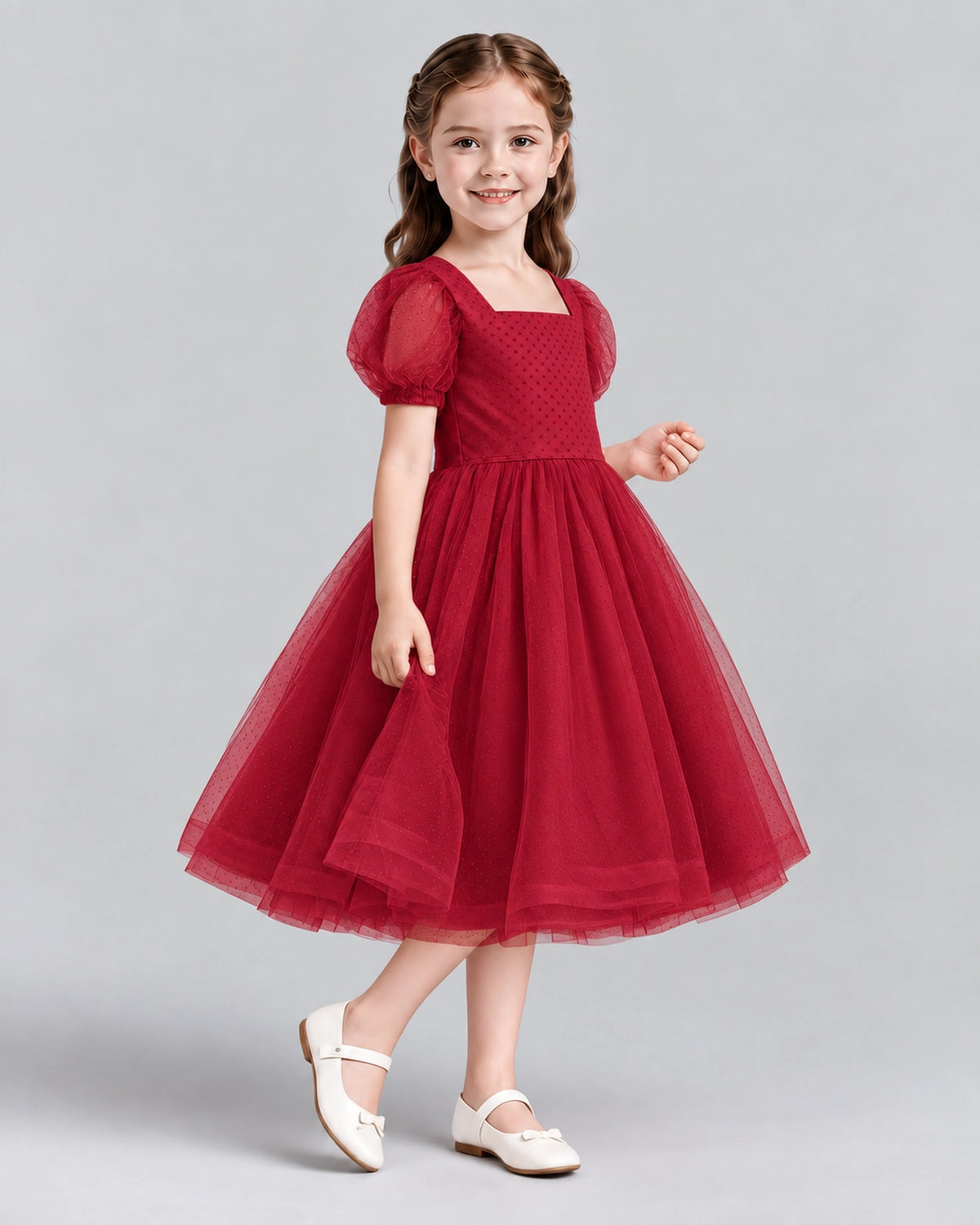 Burgundy A-line Girls Formal Dresses Side
