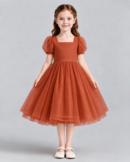 Burnt Orange A-line Girls Formal Dresses Front