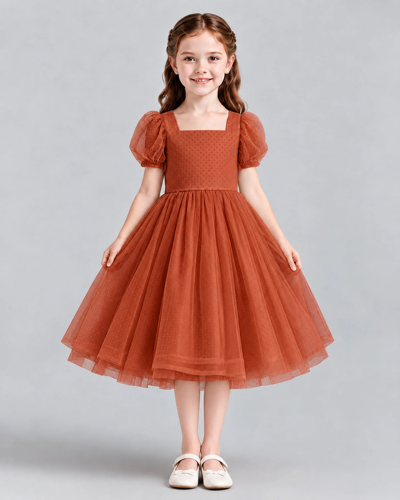 Burnt Orange A-line Girls Formal Dresses Front