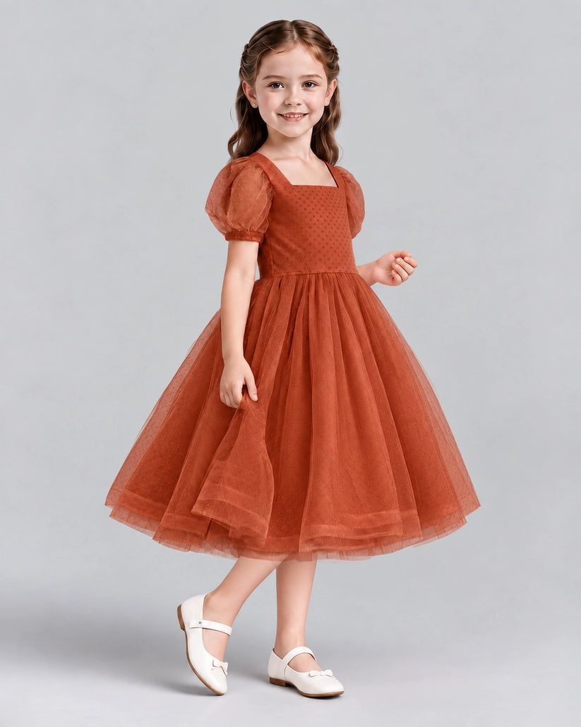 Burnt Orange A-line Girls Formal Dresses Side