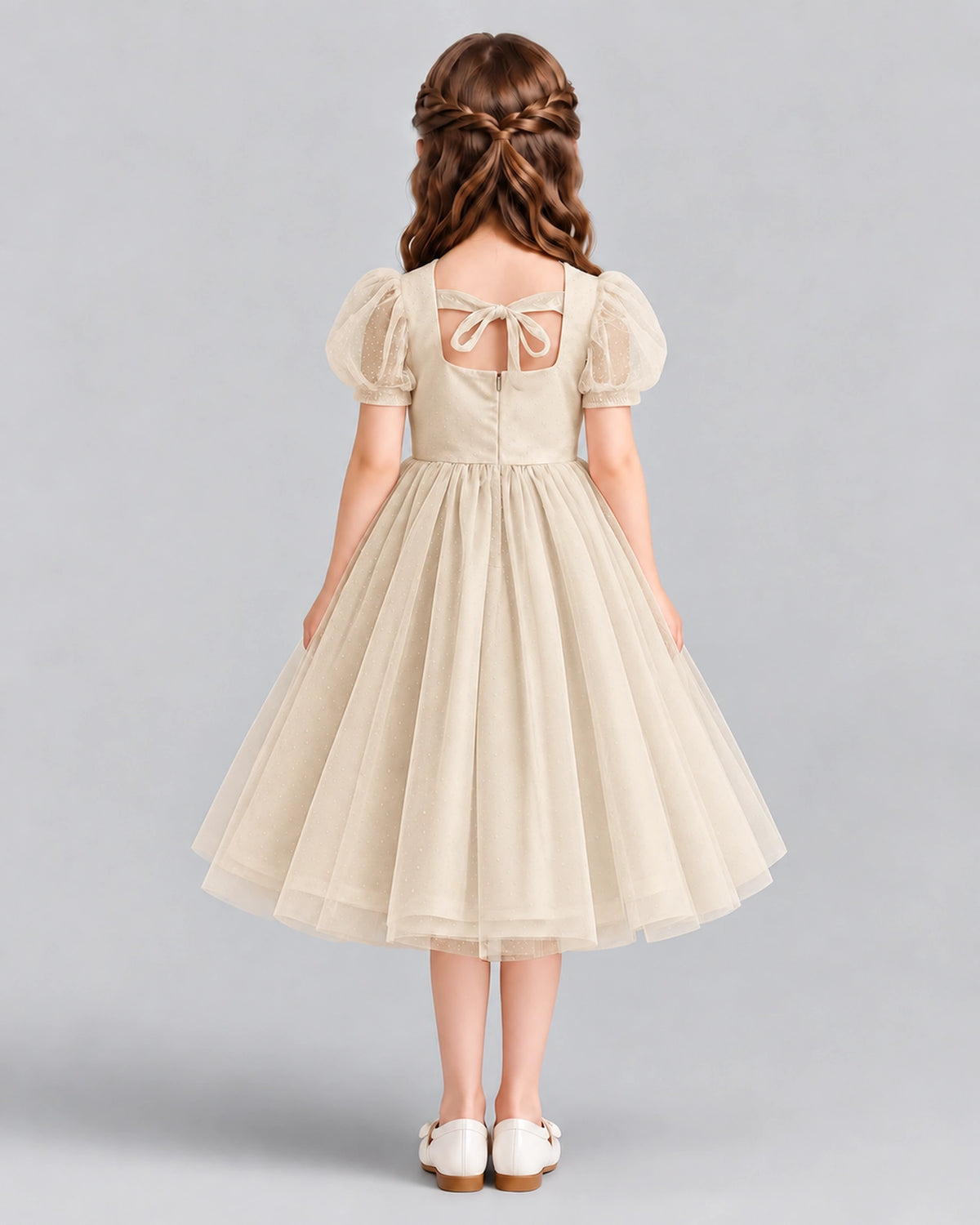 Champagne A-line Girls Formal Dresses Back