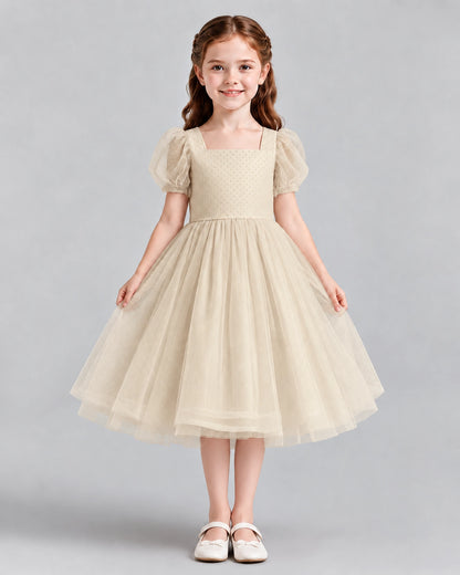 Champagne A-line Girls Formal Dresses Front