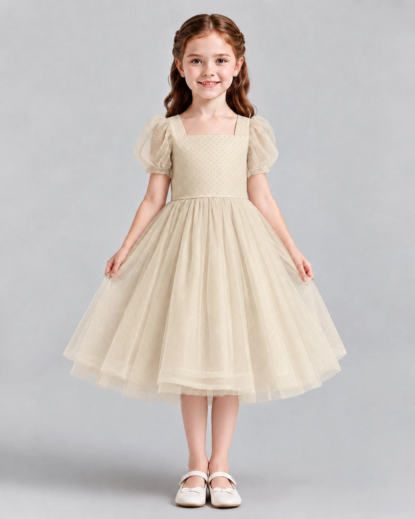 Champagne A-line Girls Formal Dresses Front