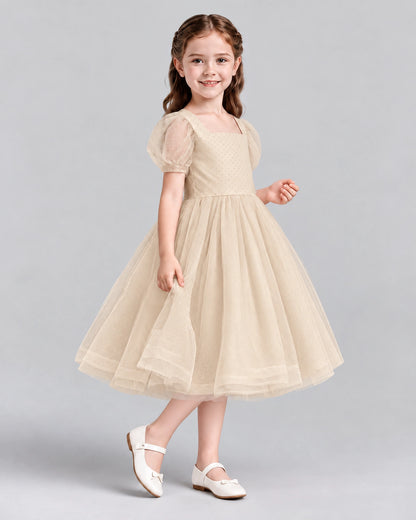 Champagne A-line Girls Formal Dresses Side