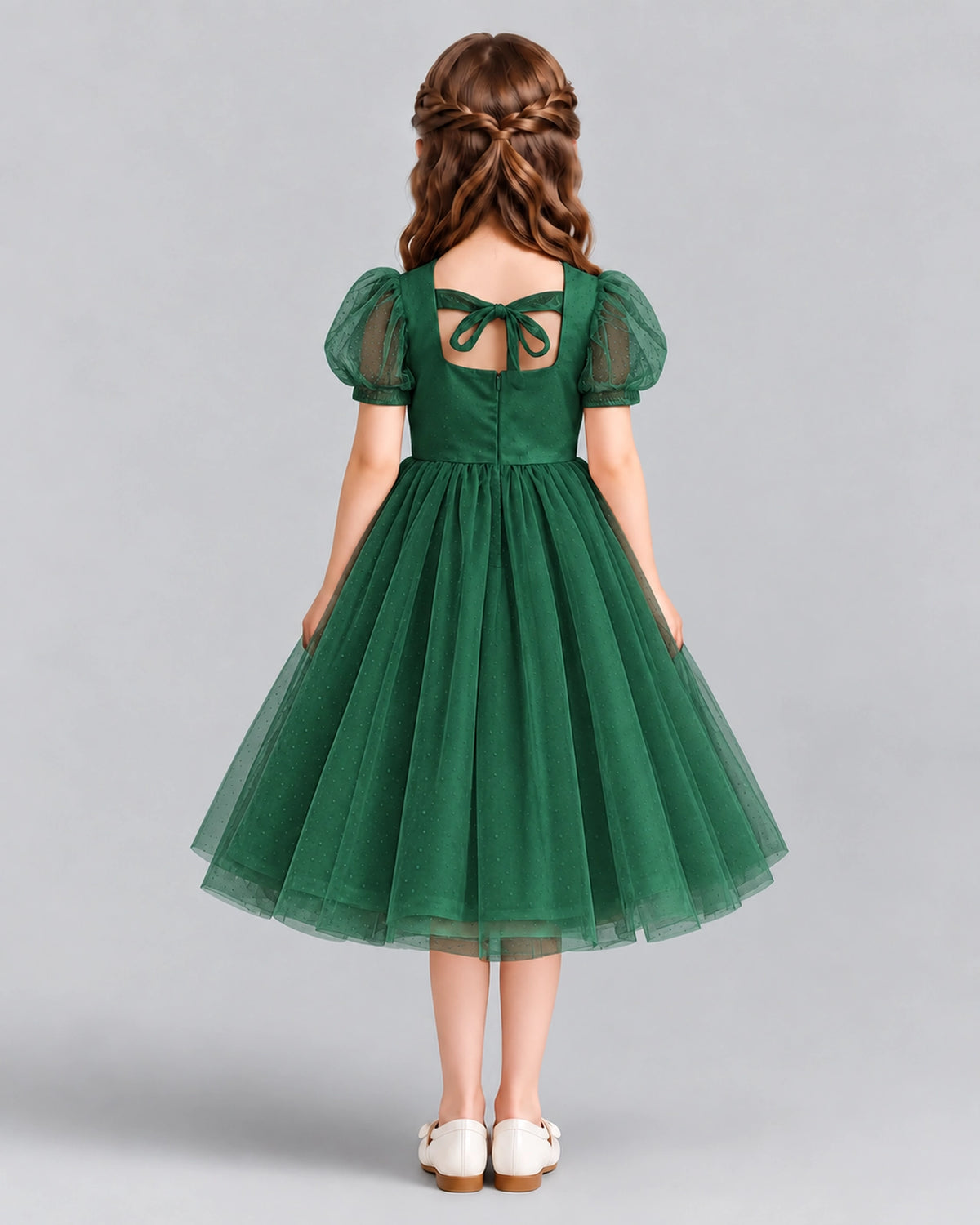 Dark Green A-line Girls Formal Dresses Back