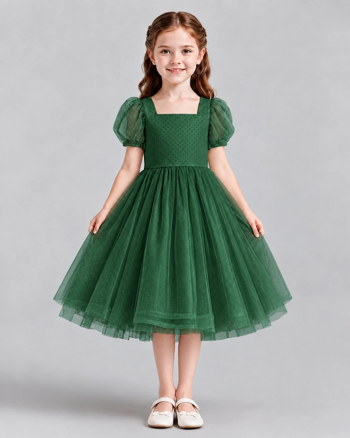 Dark Green A-line Girls Formal Dresses Front