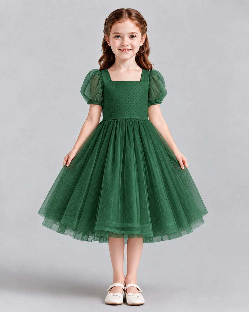 Dark Green A-line Girls Formal Dresses Front