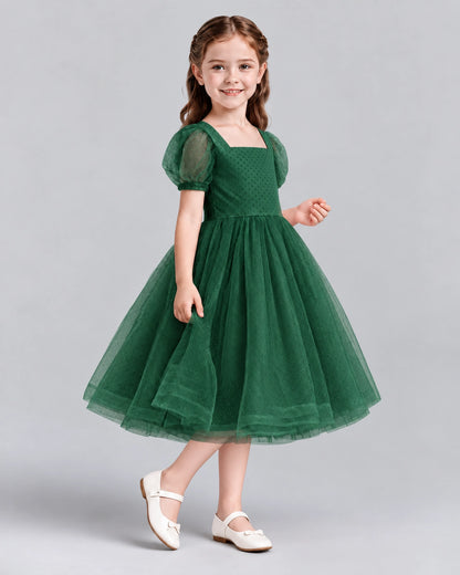 Dark Green A-line Girls Formal Dresses Side