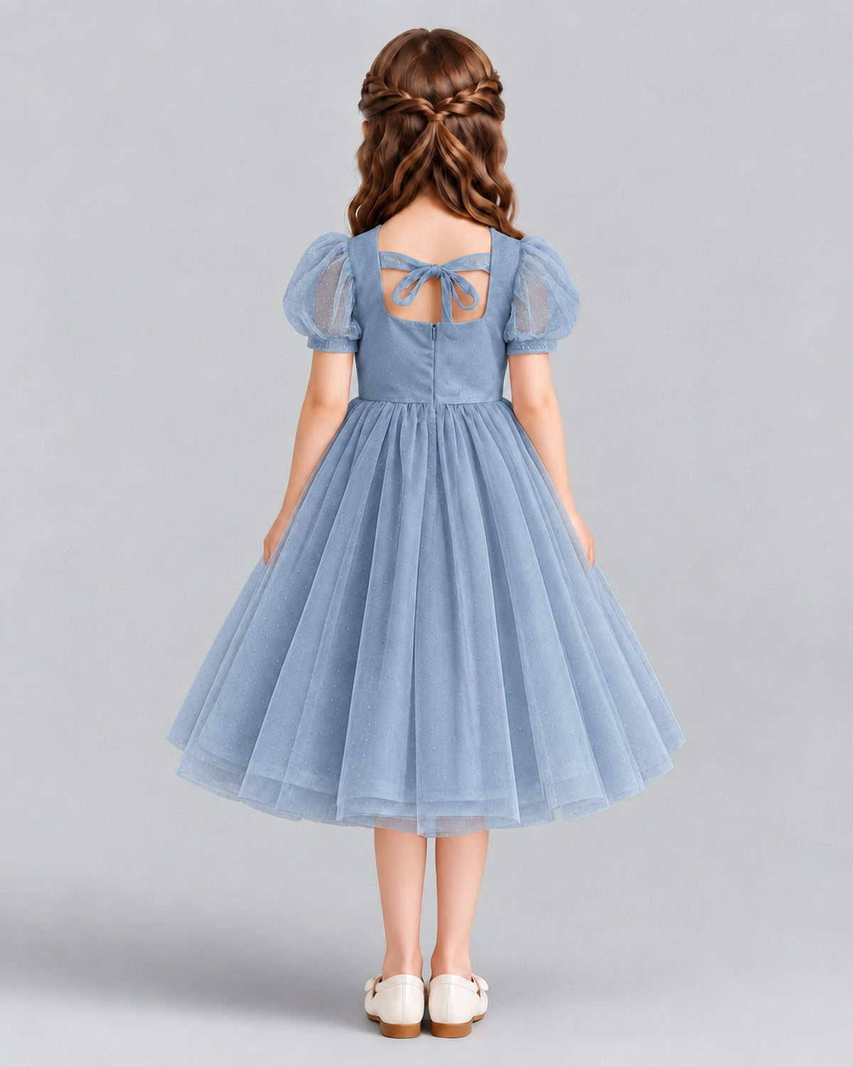 Dusty Blue A-line Girls Formal Dresses Back