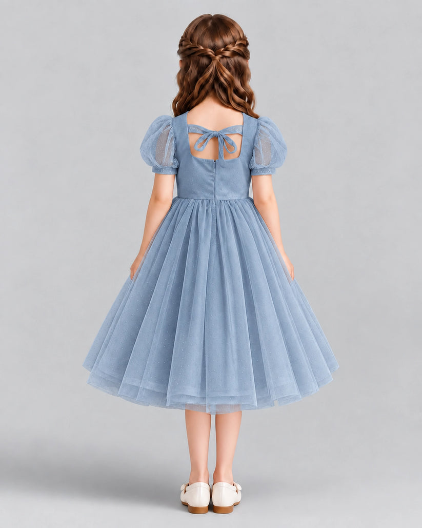 Dusty Blue A-line Girls Formal Dresses Back