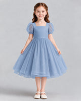 Dusty Blue A-line Girls Formal Dresses Front