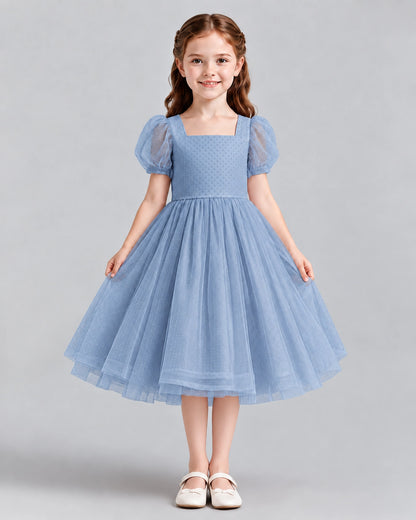 Dusty Blue A-line Girls Formal Dresses Front