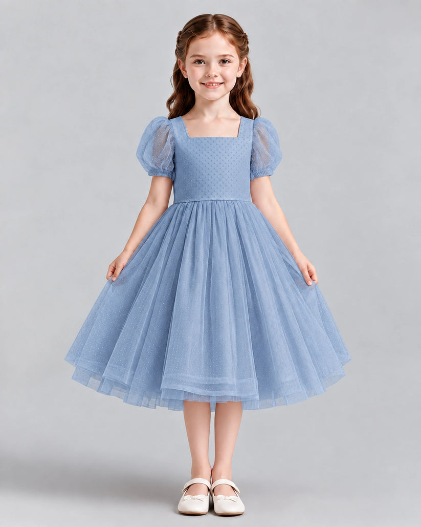 Dusty Blue A-line Girls Formal Dresses Front
