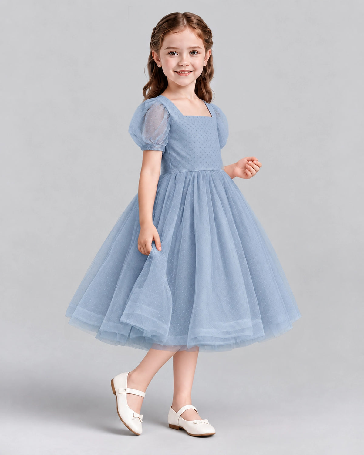 Dusty Blue A-line Girls Formal Dresses Side