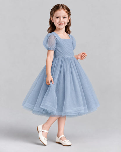 Dusty Blue A-line Girls Formal Dresses Side