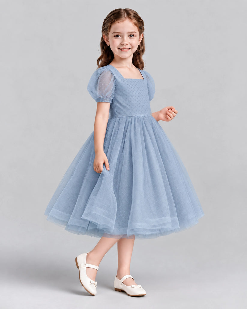 Dusty Blue A-line Girls Formal Dresses Side