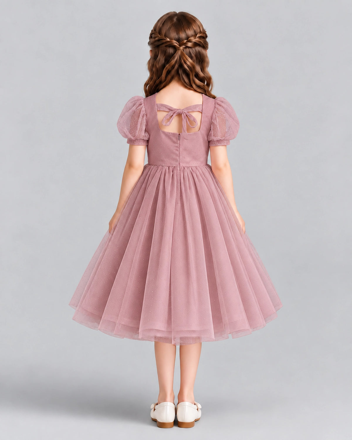 Dusty Rose A-line Girls Formal Dresses Back