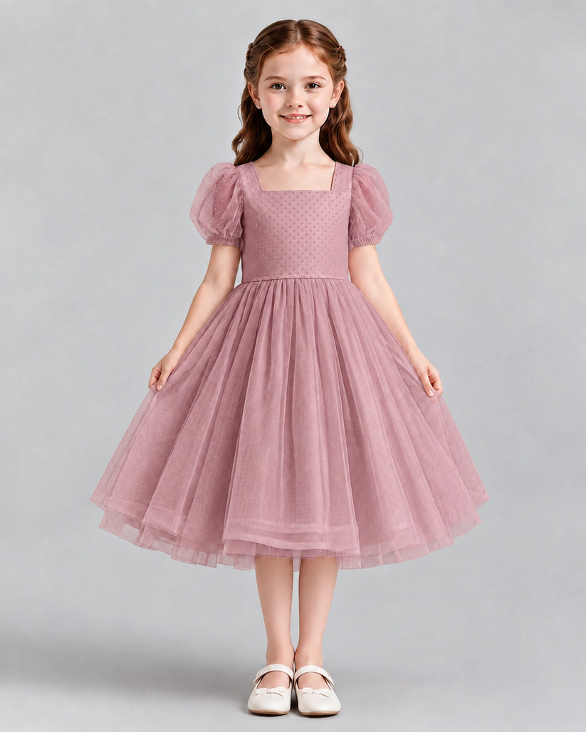 Dusty Rose A-line Girls Formal Dresses Front
