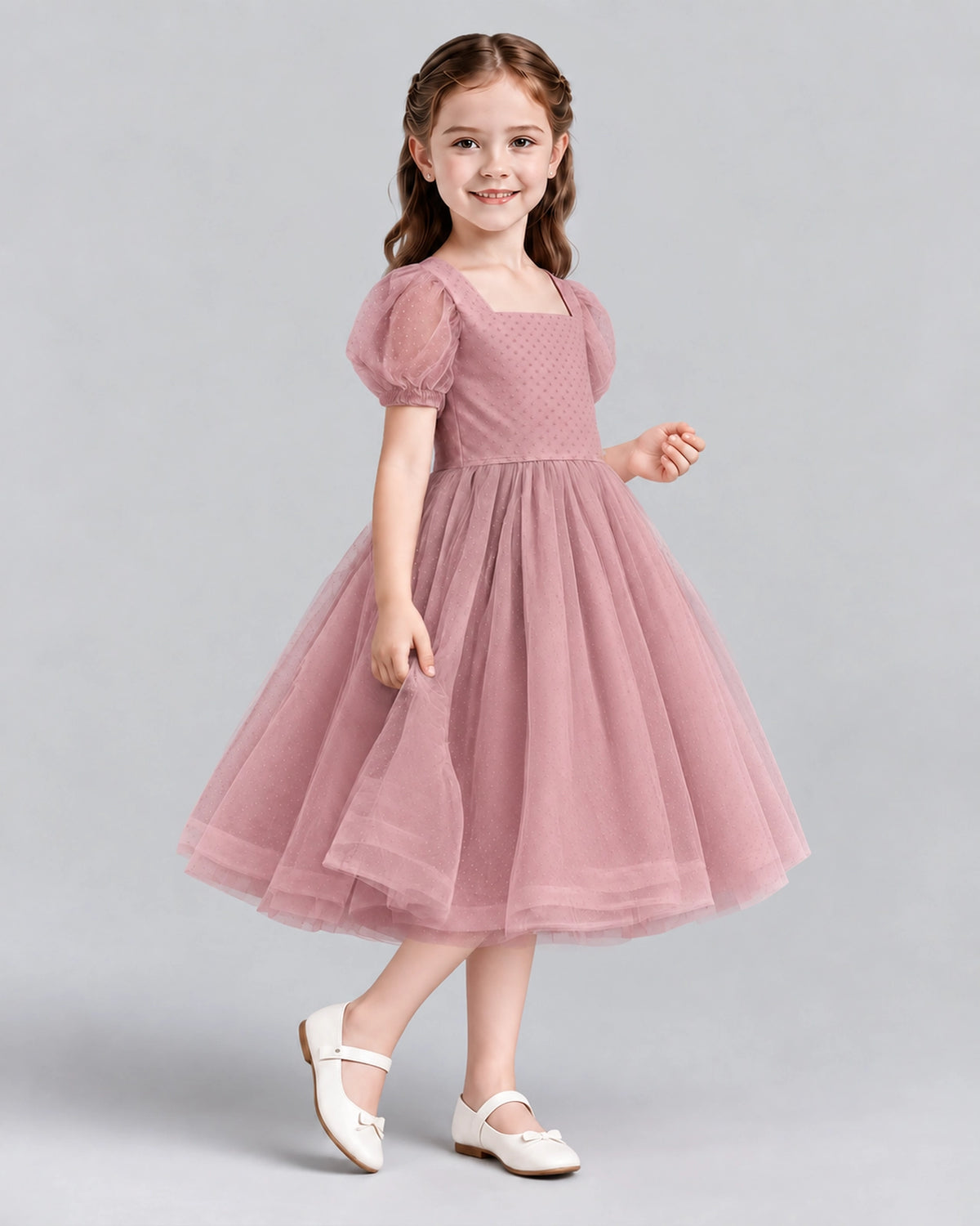 Dusty Rose A-line Girls Formal Dresses Side
