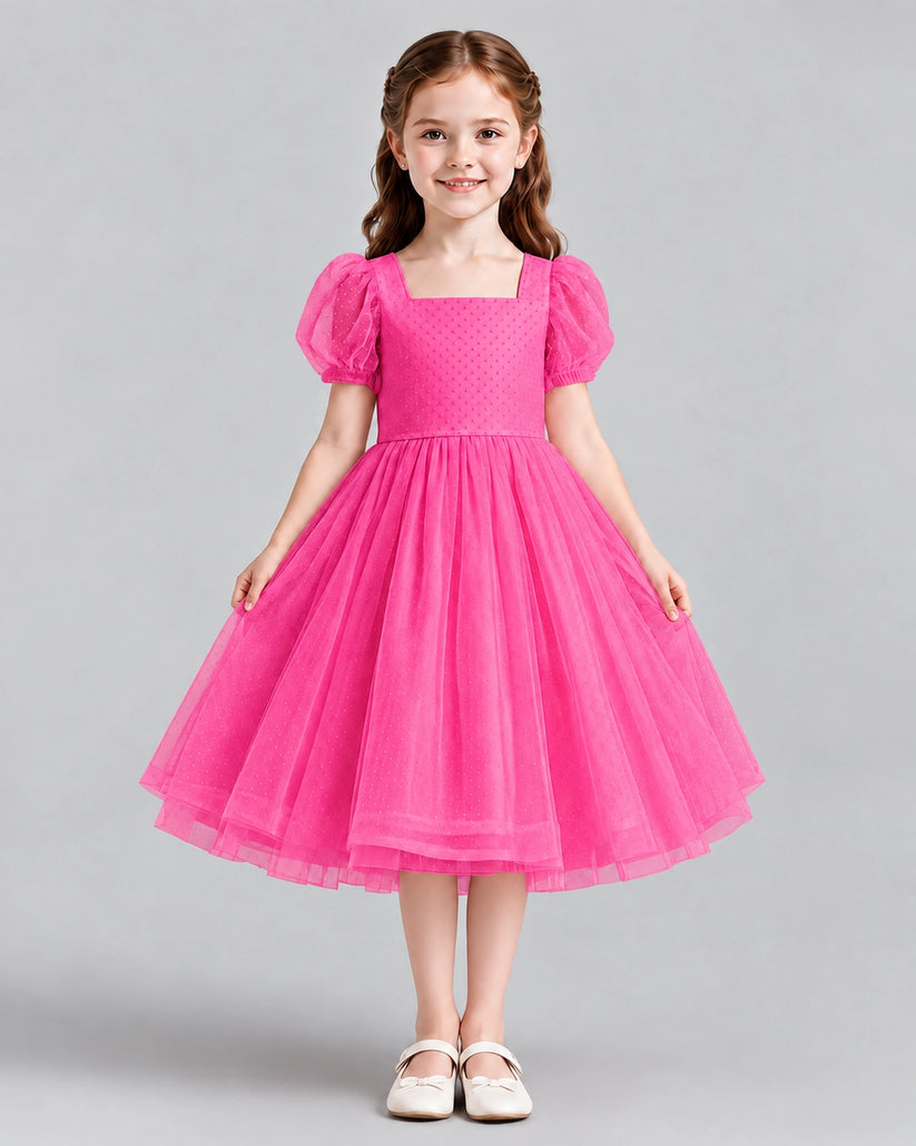 Hot Pink A-line Girls Formal Dresses Front